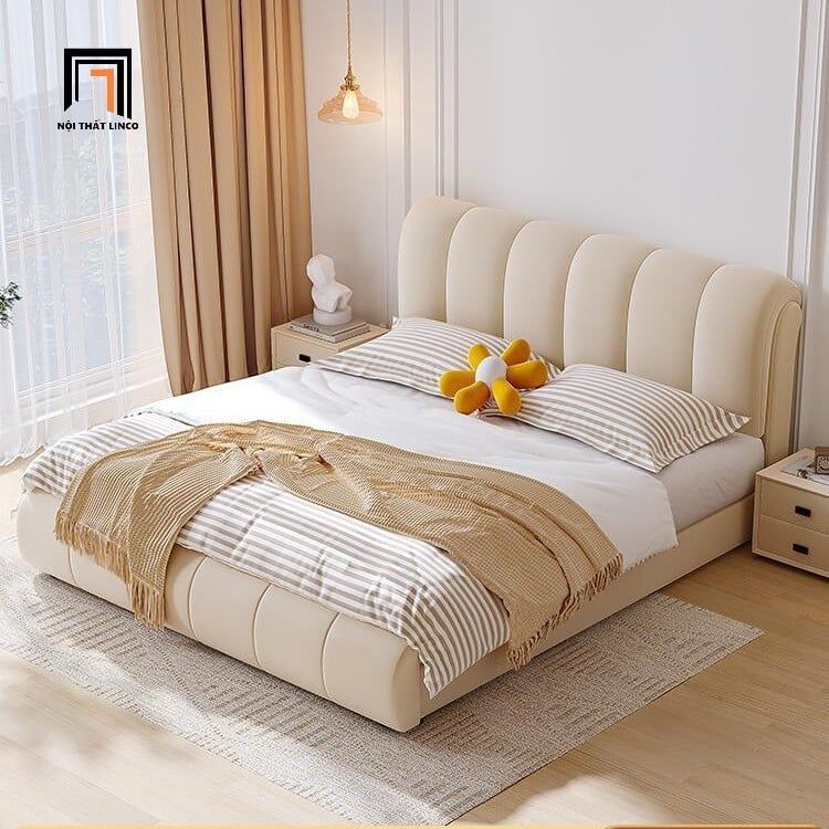 Giường ngủ bọc nệm cao cấp GN94 Cazavil da giả màu be đẹp