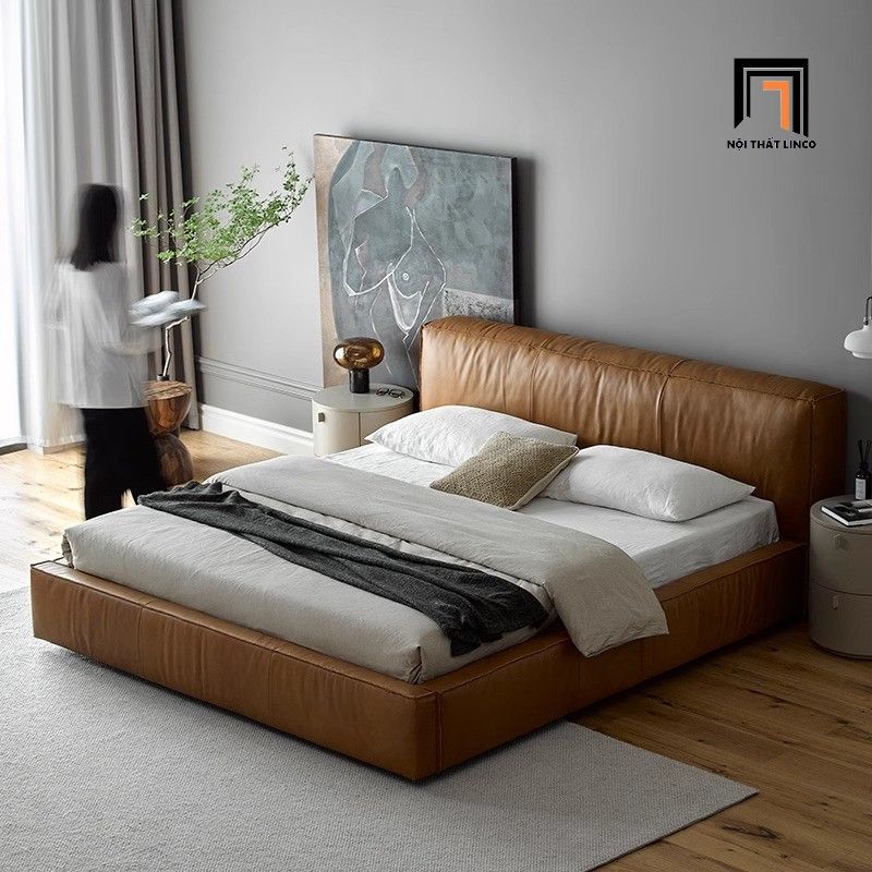 Giường ngủ bọc da Pu GN103 Lorne màu nâu bò cao cấp
