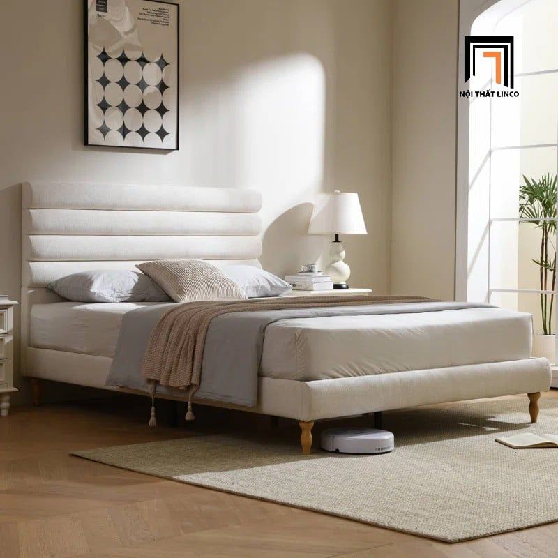 Giường ngủ vải nhung nỉ GN113 Peasane màu be trắng kem