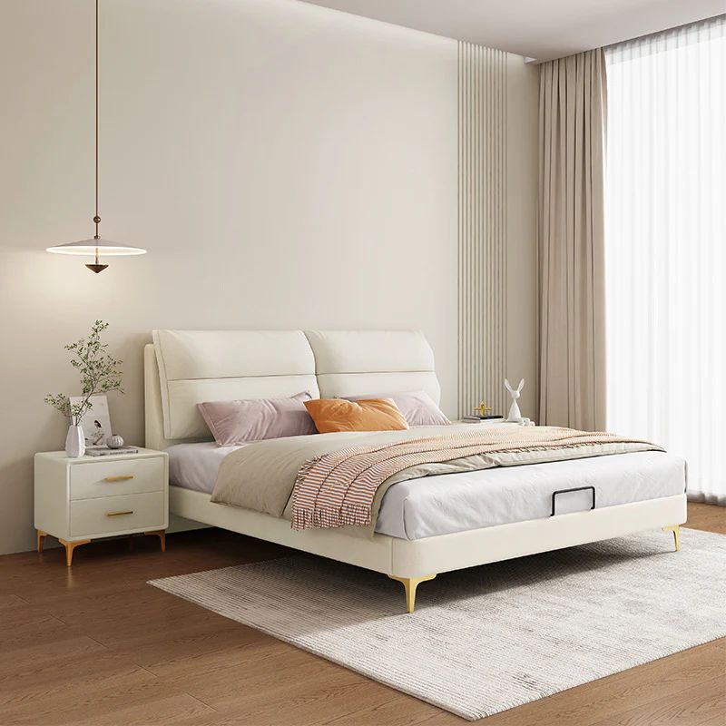Giường ngủ kiểu dáng trẻ trung GN83 Pracotta vải nỉ màu kem