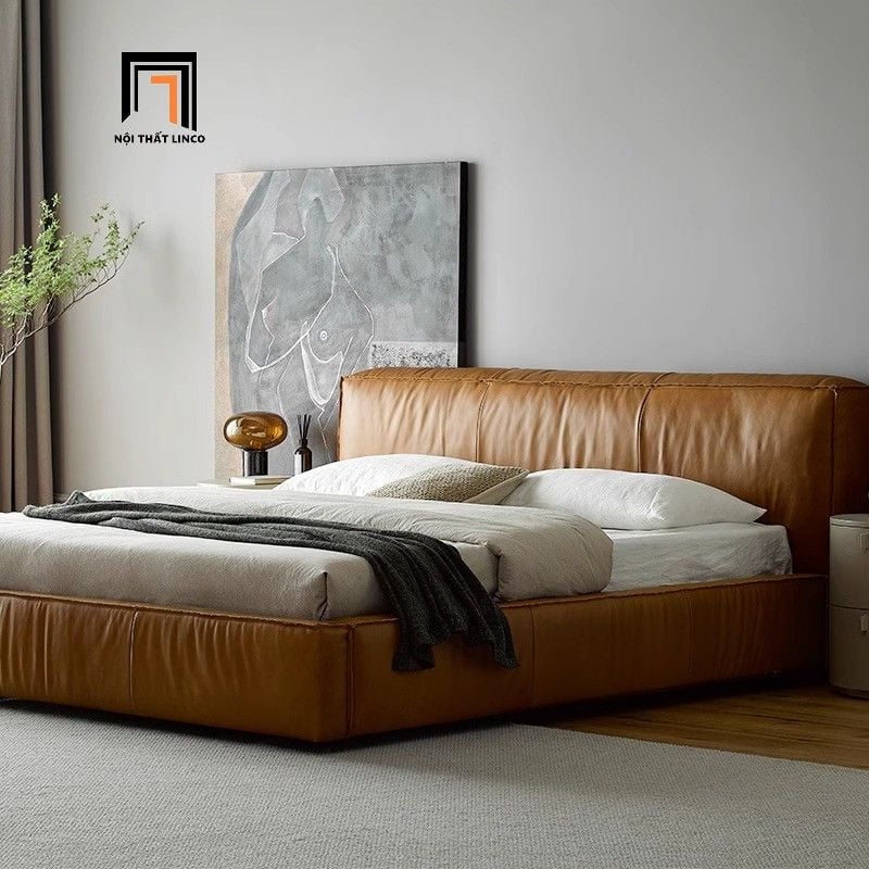 Giường ngủ bọc da Pu GN103 Lorne màu nâu bò cao cấp