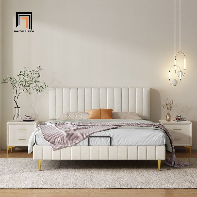 Giường ngủ da giả màu xám trắng GN97 Perrot 1m6 sang trọng