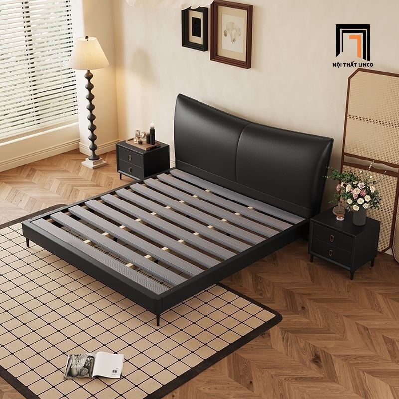 Giường ngủ kiểu dáng hiện đại GN96 Aubrey da pu màu đen