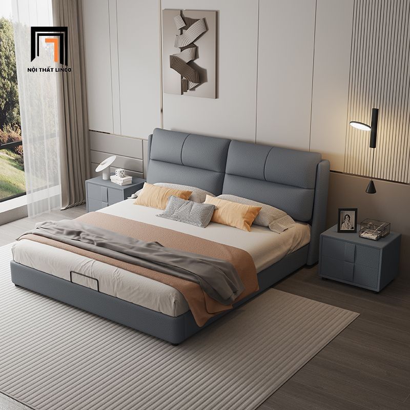 Giường da giả xám hiện đại GN105 Auteu phòng ngủ chung cư
