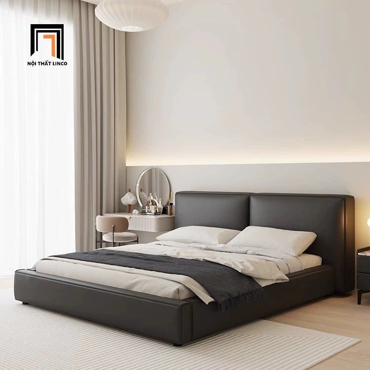 Giường ngủ hiện đại GN88 Acme 1m6 x 2m da Pu xám đậm