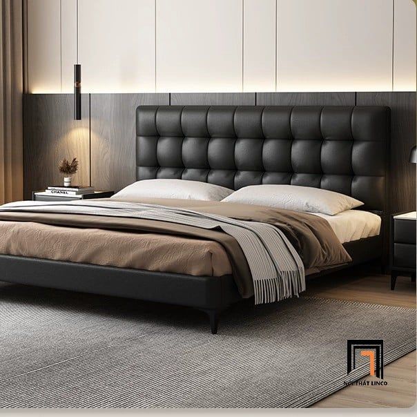 Giường bọc da PVC chống trầy GN85 Barna phòng ngủ chung cư