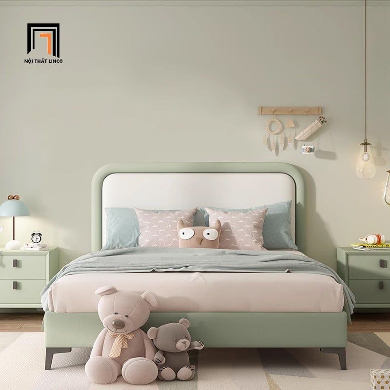 Giường 1m6 phối màu da pvc GN106 Mooers phòng ngủ xinh xắn