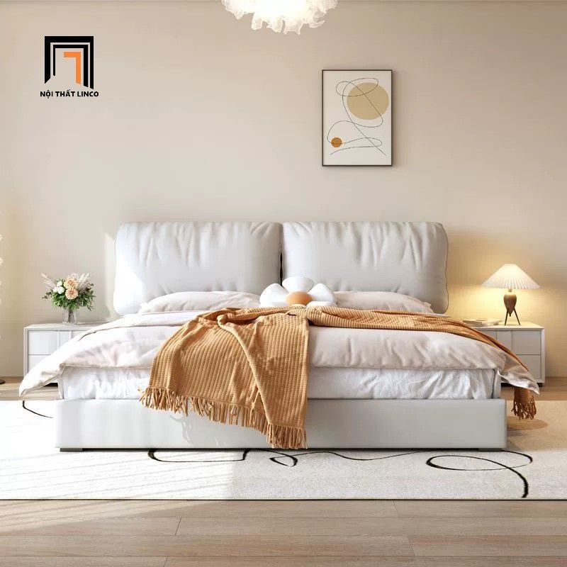 Giường ngủ da công nghiệp xám trắng GN84 Clonale cao cấp
