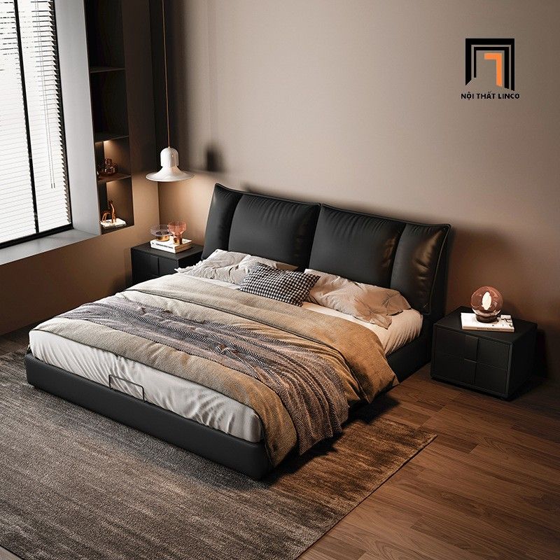 Giường ngủ da pvc màu đen GN91 Fonier 1m6 x 2m chống trầy