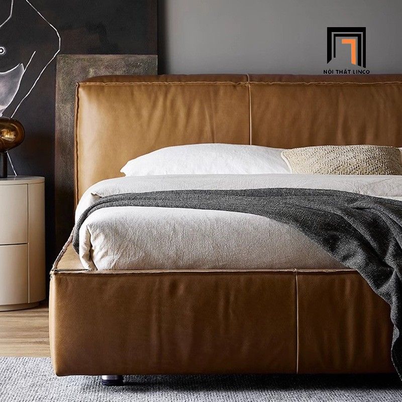 Giường ngủ bọc da Pu GN103 Lorne màu nâu bò cao cấp