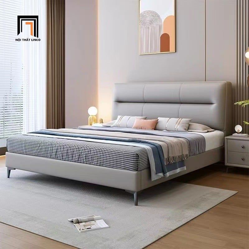 Giường ngủ sang trọng 1m6 x 2m GN95 Dundee da giả màu xám