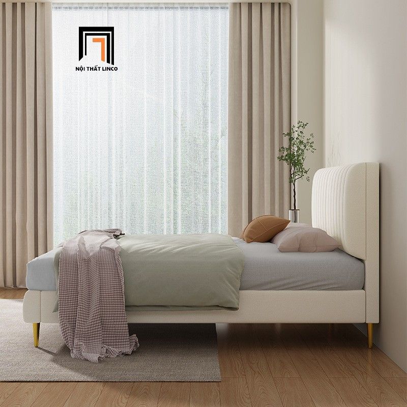 Giường ngủ da giả màu xám trắng GN97 Perrot 1m6 sang trọng