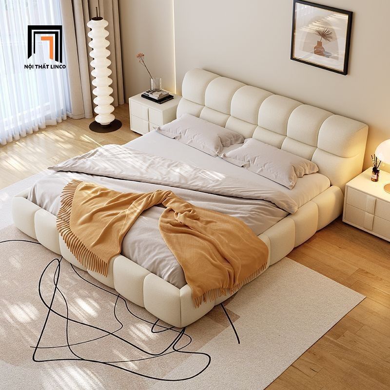 Giường ngủ bọc da công nghiệp GN93 Brodie màu trắng kem