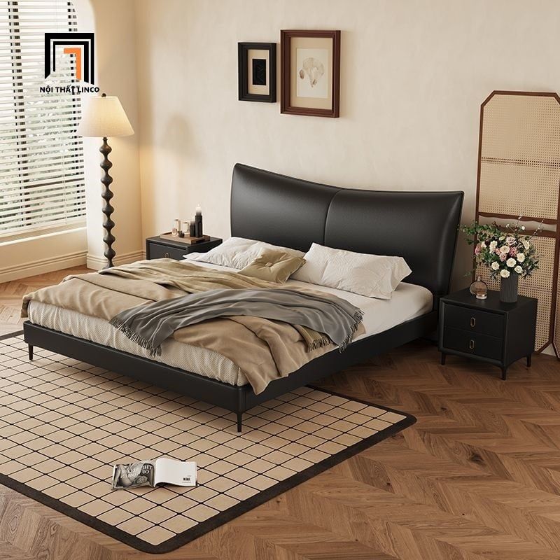 Giường ngủ kiểu dáng hiện đại GN96 Aubrey da pu màu đen