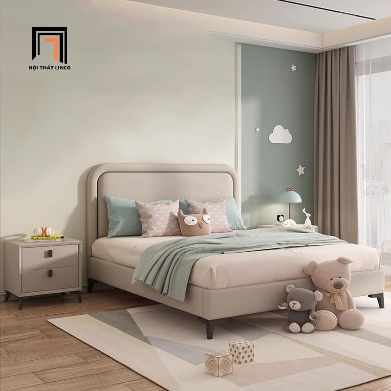 Giường 1m6 phối màu da pvc GN106 Mooers phòng ngủ xinh xắn