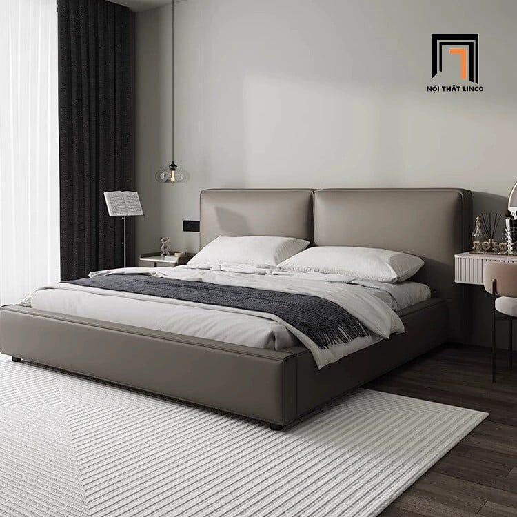 Giường ngủ hiện đại GN88 Acme 1m6 x 2m da Pu xám đậm