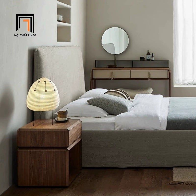 Giường ngủ giá rẻ GN87 Blackarg màu xám trắng vải nỉ bố