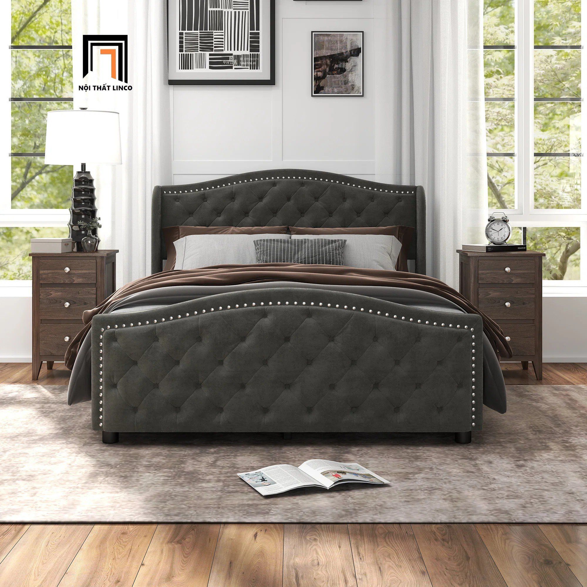 Giường ngủ tân cổ điển vải nỉ GN108 Mackey xám lông chuột