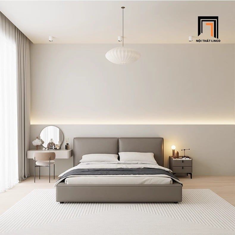 Giường ngủ hiện đại GN88 Acme 1m6 x 2m da Pu xám đậm