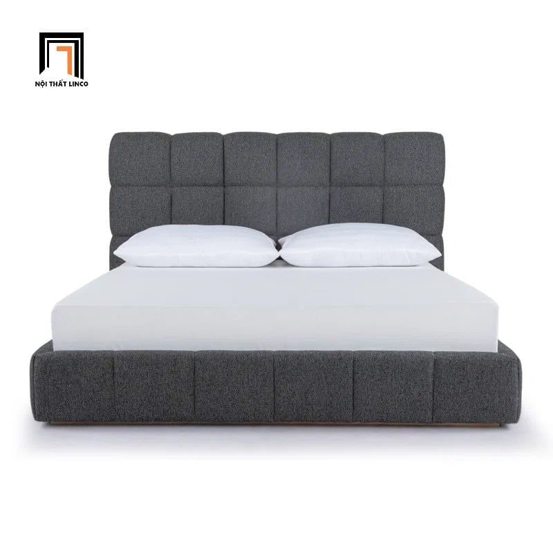 Giường ngủ hiện đại xám đậm 1m6 x 2m GN111 Smoky vải nỉ mềm