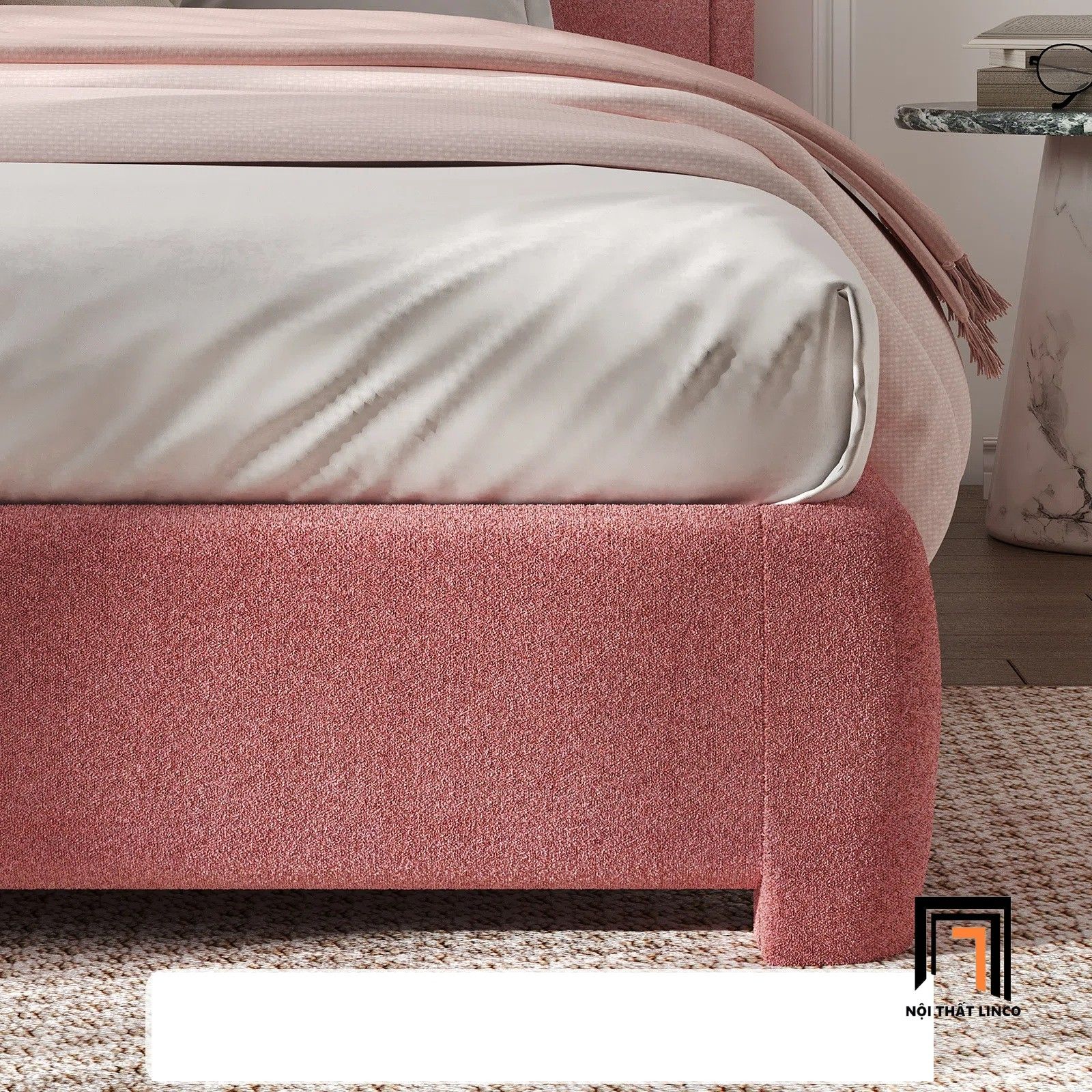Giường ngủ màu hồng xinh xắn GN89 Mistam 1m6 vải nỉ mềm