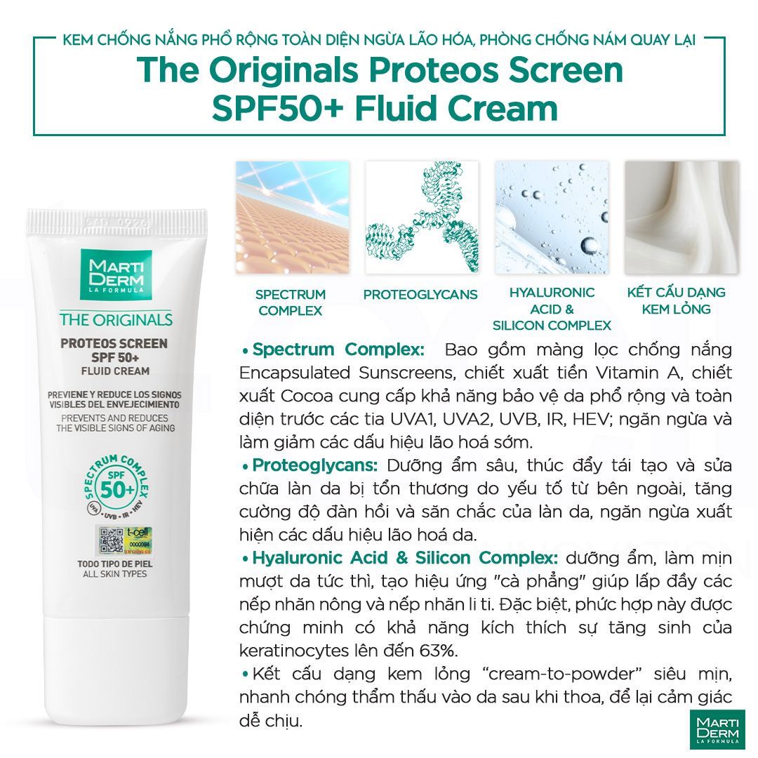 Kem Chống Nắng Ngăn Ngừa Sạm Nám - MartiDerm The Originals Proteos Screen SPF50+ Fluid Cream (40ml)
