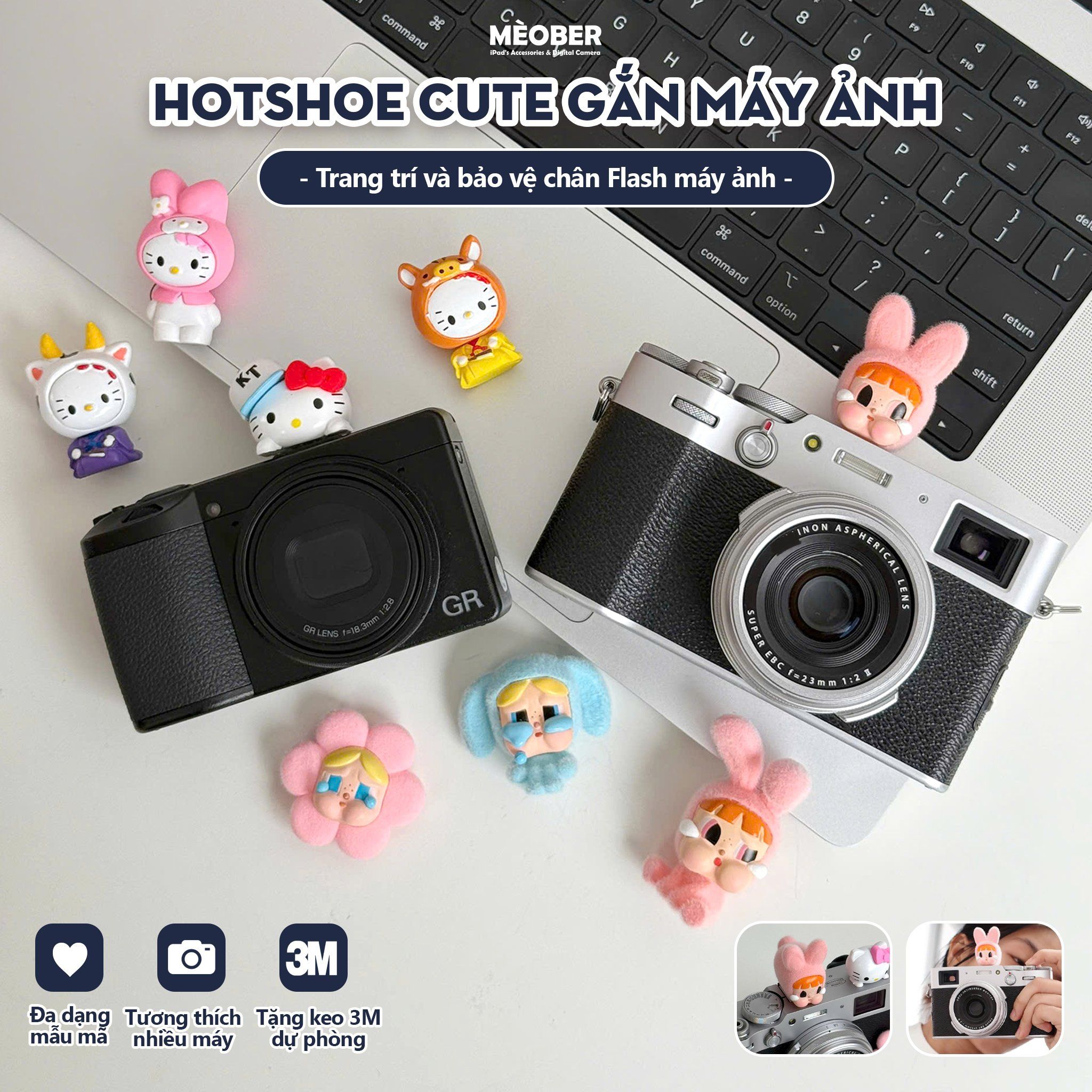 Hotshoe gắn chân flash máy ảnh trang trí, chống bụi thiết kế cute dễ thương kiểu dáng cry baby, hello kitty by MèoBer