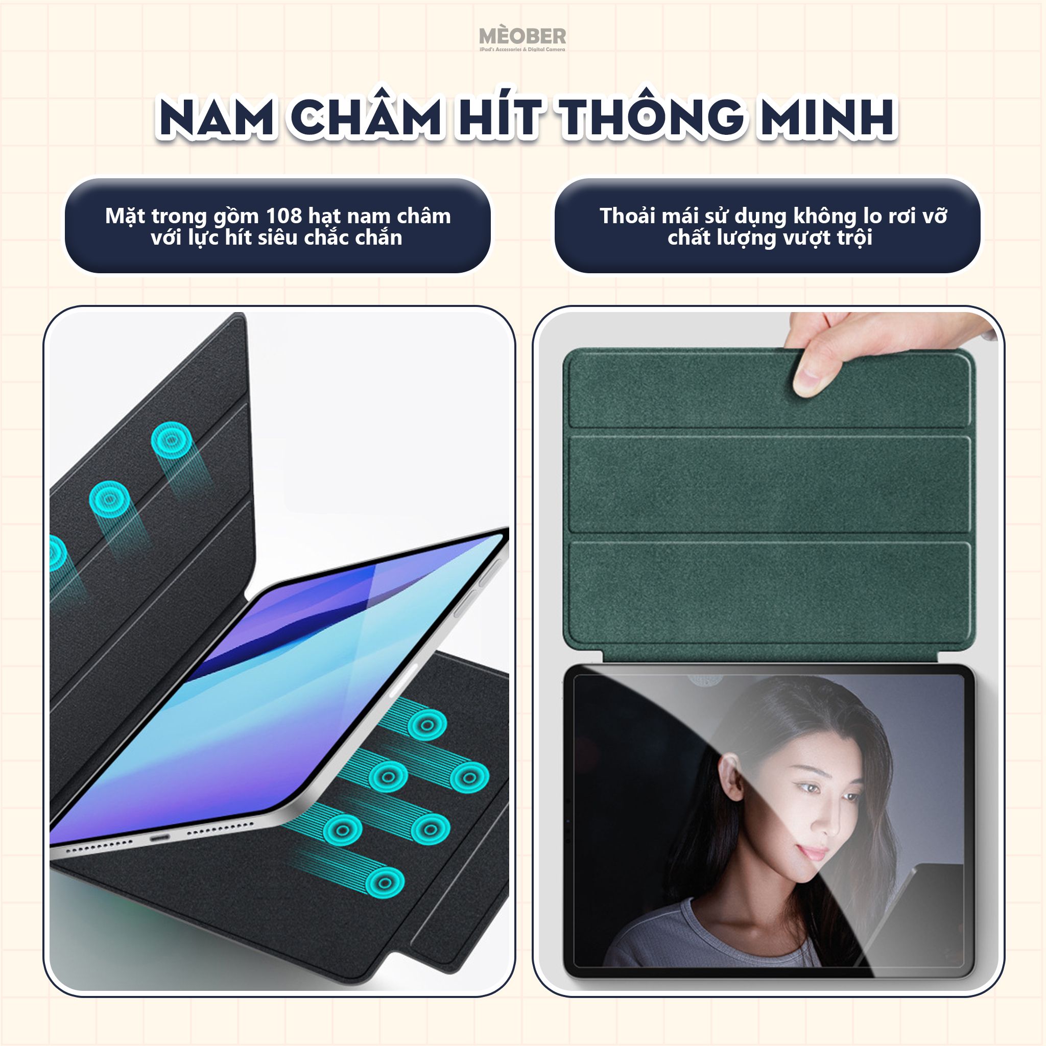 Bao da iPad case nam châm siêu mỏng smart folio cho Pro 11 Air 4 5 6 cover Mini 6 7 by MèoBer