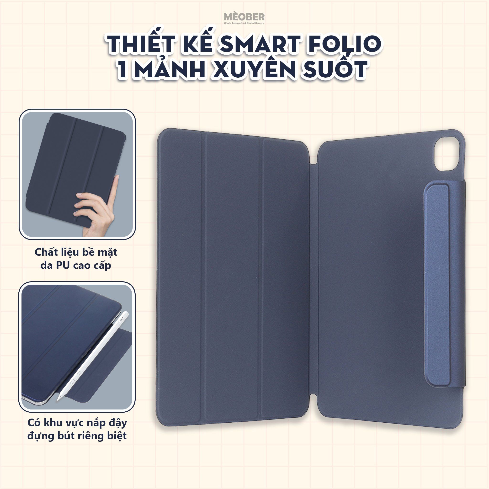 Bao da iPad case nam châm siêu mỏng smart folio cho Pro 11 Air 4 5 6 cover Mini 6 7 by MèoBer