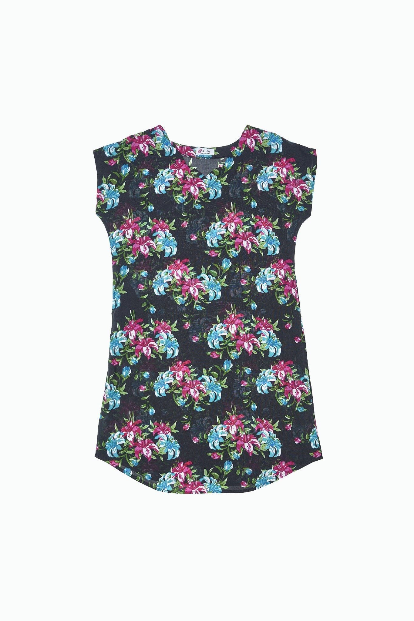 Q47119020 - Váy nữ mặc nhà tay cánh dơi dáng rộng vải Rayon hoa