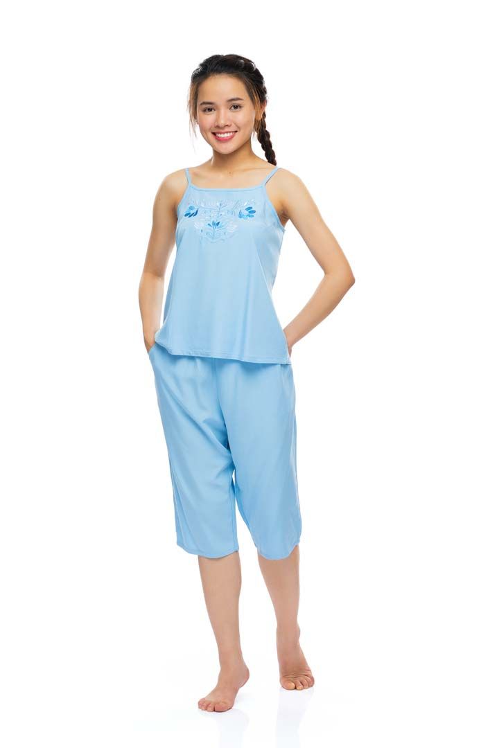 A44128010- Bộ lửng Hai Dây Thêu Ngực Vải Rayon màu Thanh Lịch - Thời trang Quế Lâm