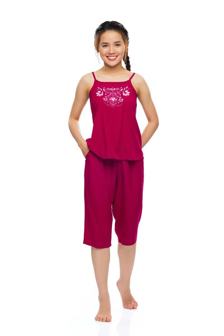 A44128010- Bộ lửng Hai Dây Thêu Ngực Vải Rayon màu Thanh Lịch - Thời trang Quế Lâm