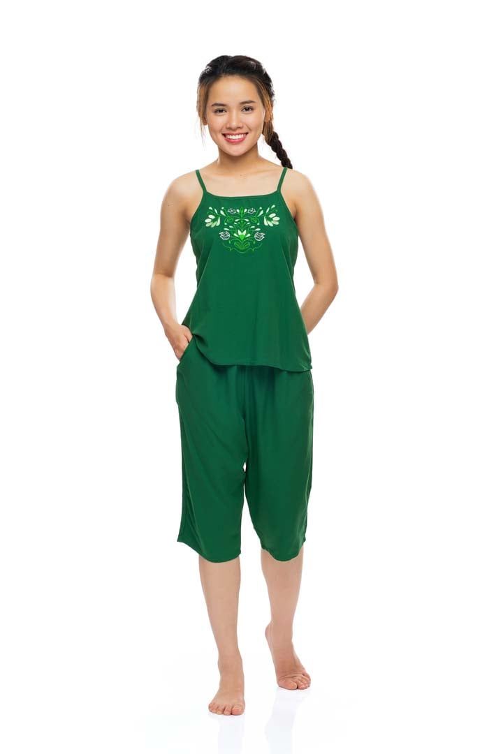 A44128010- Bộ lửng Hai Dây Thêu Ngực Vải Rayon màu Thanh Lịch - Thời trang Quế Lâm