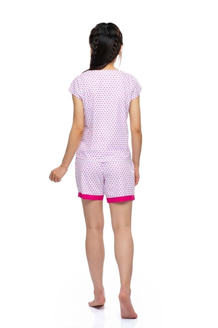 Q43218080 - Đồ bộ mặc nhà cotton quần đùi áo cộc tay họa tiết chấm bi đơn giản