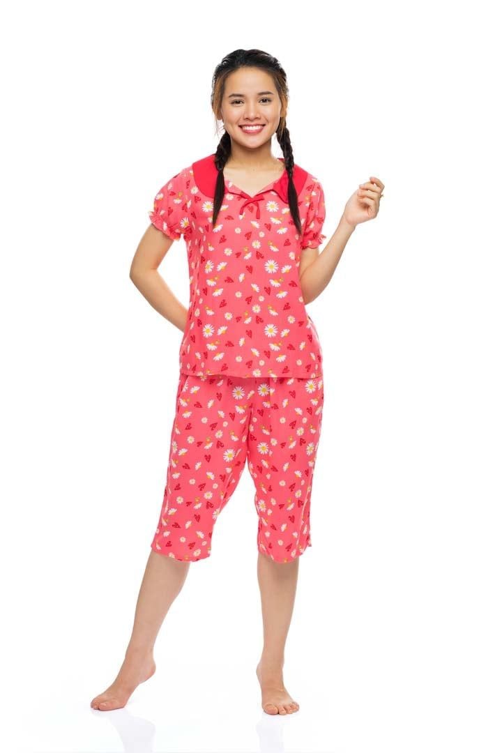 Q44112302 - Bộ lửng mặc nhà rayon (viscose) cổ bầu, sen phối v, gắn nơ phối