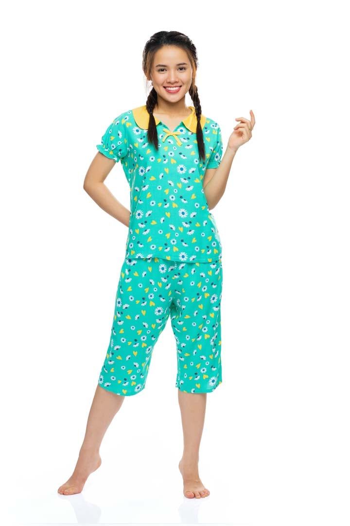 Q44112302 - Bộ lửng mặc nhà rayon (viscose) cổ bầu, sen phối v, gắn nơ phối