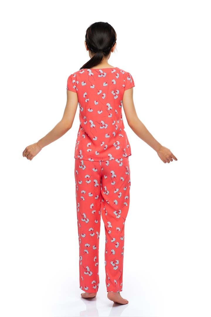 Q45112304 - Đồ Bộ Dài Rayon/ Viscose Nữ Mặc Nhà QUẾ LÂM Cổ Vuông Nhún Tay Ngắn