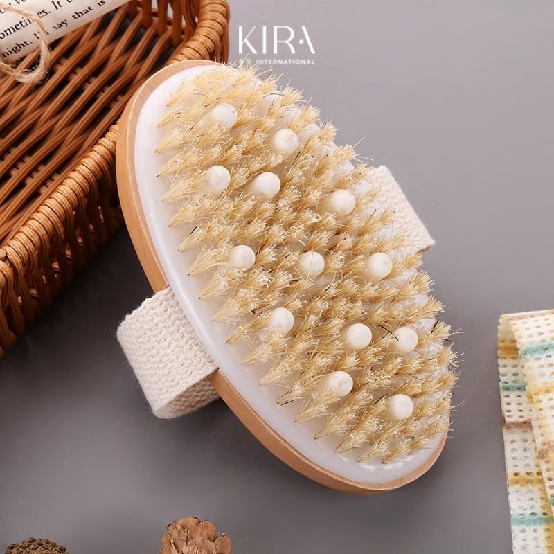 Bàn chải tắm massage cán dài và cọ khô toàn thân bằng gỗ – Tẩy tế bào chết, cải thiện lưu thông máu, spa tại nhà