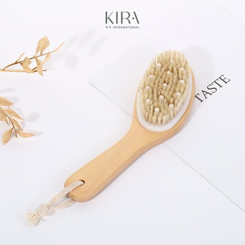 Bàn chải tắm massage cán dài và cọ khô toàn thân bằng gỗ – Tẩy tế bào chết, cải thiện lưu thông máu, spa tại nhà