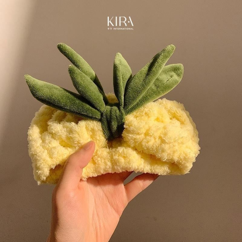 Set phụ kiện rửa mặt trái dứa 3 món – Băng đô, cổ tay, bờm tóc dễ thương, chất mềm mịn, chống nước chảy tay áo