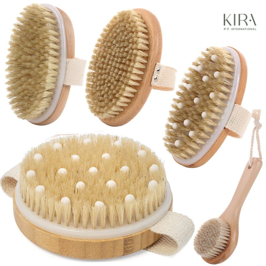 Bàn chải tắm massage cán dài và cọ khô toàn thân bằng gỗ – Tẩy tế bào chết, cải thiện lưu thông máu, spa tại nhà