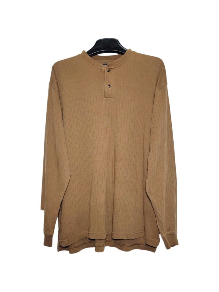 |SIZE XL| ROUNDTREE & YORKE BROWN RIBBED HENLEY LONG SLEEVE T-SHIRT AOXL-7104