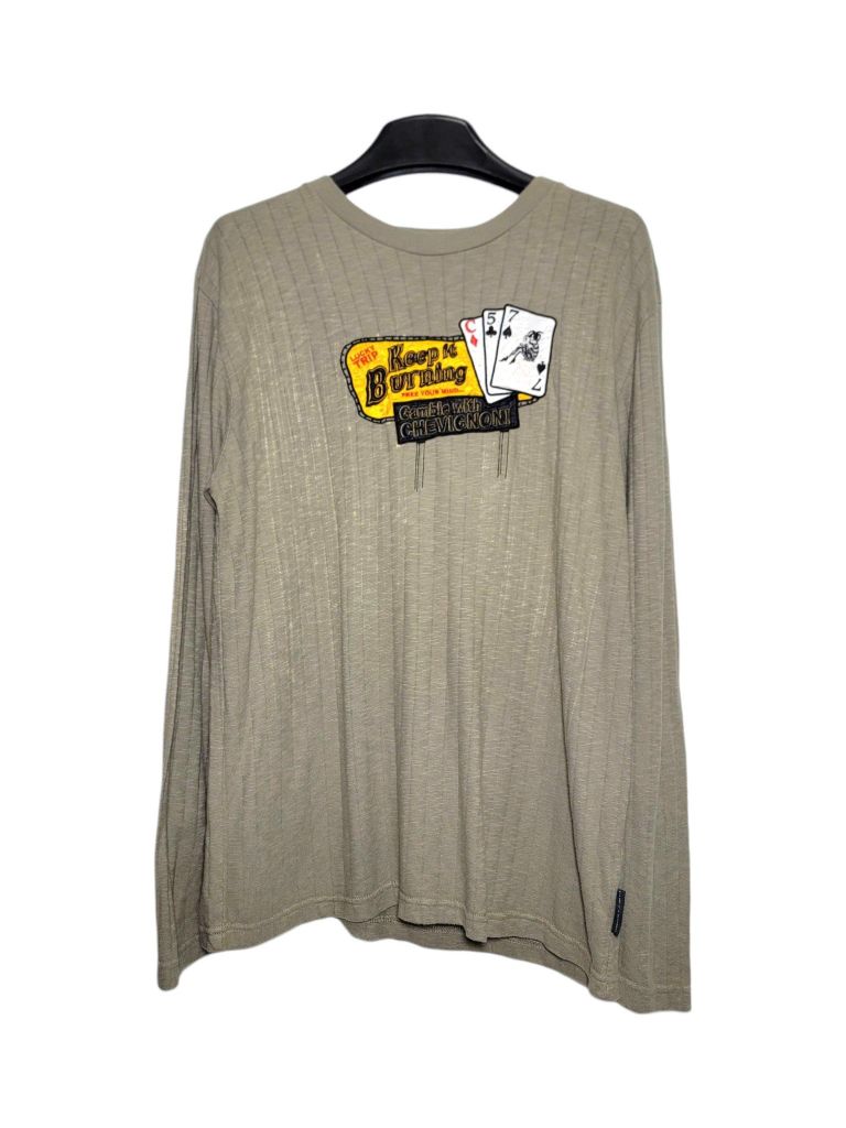 |SIZE XL| CHEVIGNON VINTAGE POKER GRAPHIC EMBROIDERY LONG SLEEVE T-SHIRT AOXL-7100