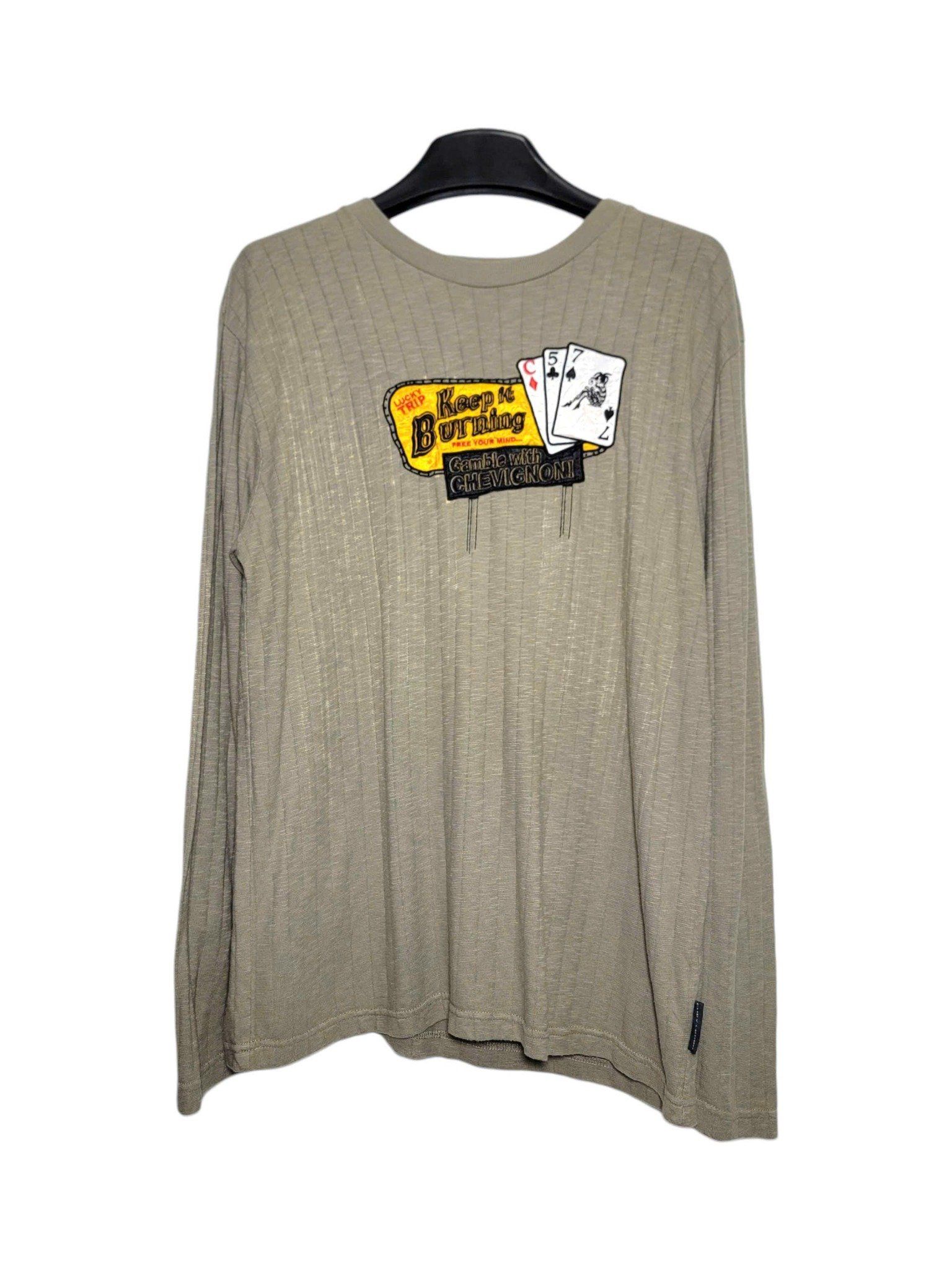 |SIZE XL| CHEVIGNON VINTAGE POKER GRAPHIC EMBROIDERY LONG SLEEVE T-SHIRT AOXL-7100