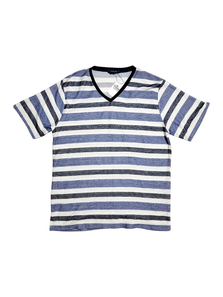 |SIZE M| TAKA-Q TRIPPED V-NECK T-SHIRT AOM-6982