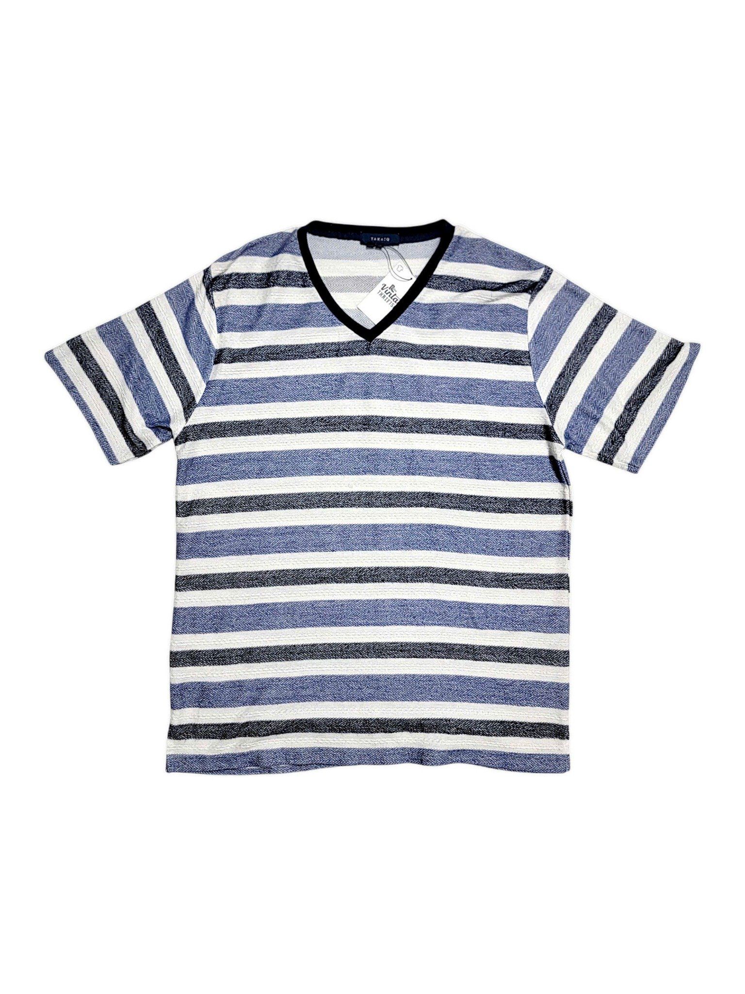 |SIZE M| TAKA-Q TRIPPED V-NECK T-SHIRT AOM-6982