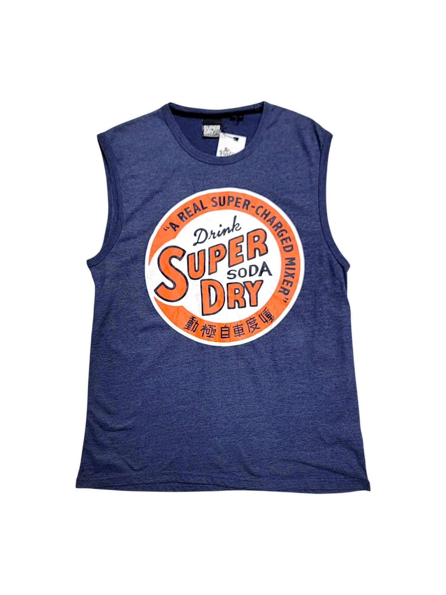 |SIZE M| SUPER DRY TICKER STAMP IN BLUE MARL TANK TOP AOM-6983