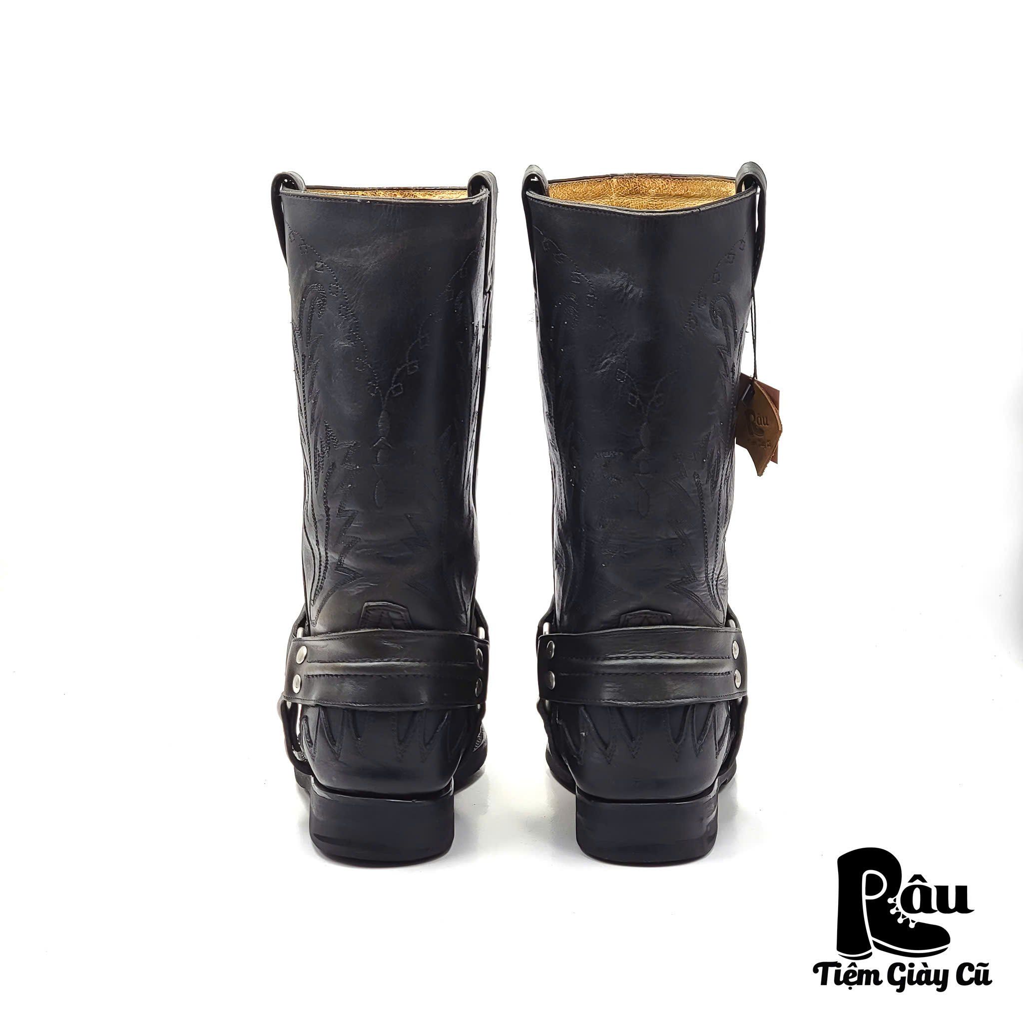 |SIZE 39| SARRIA VINTAGE BLACK FLAME HARNESS WESTERN BOOT Z39-7040