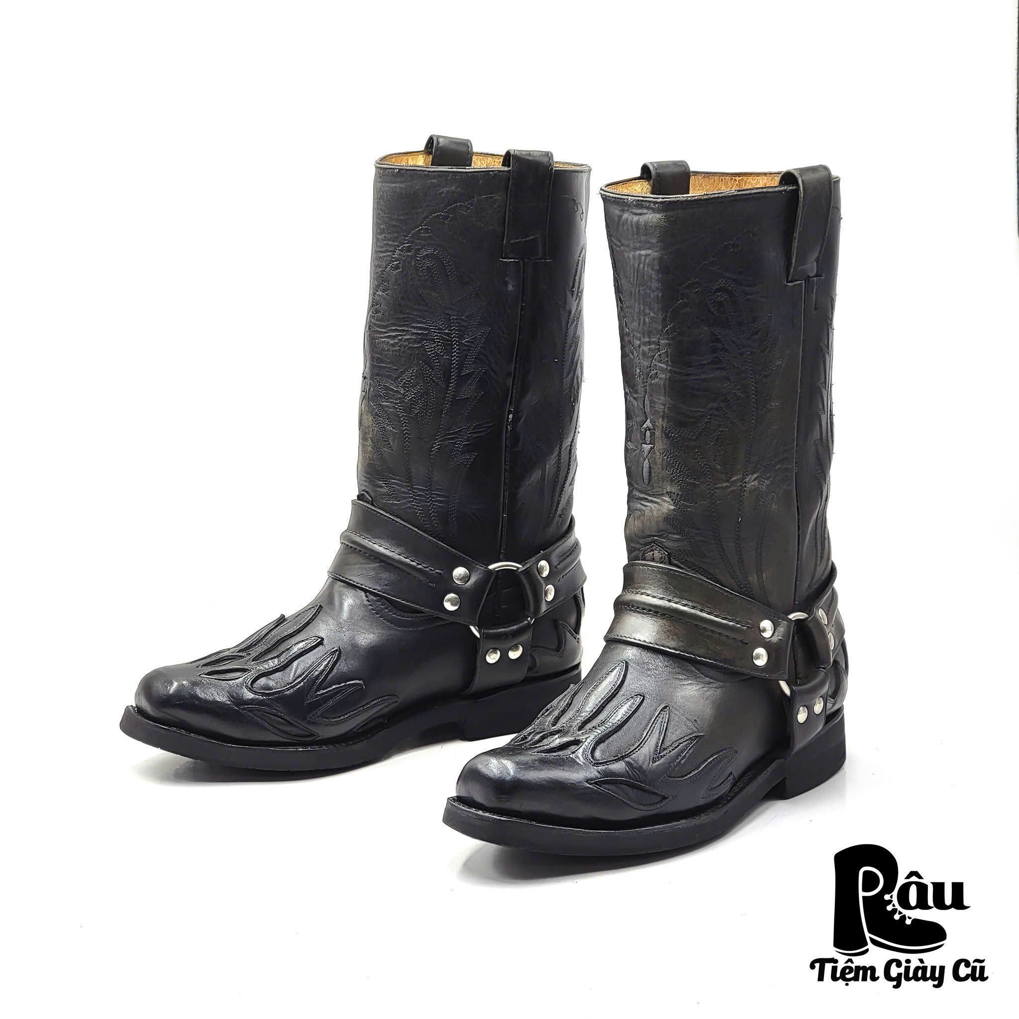 |SIZE 39| SARRIA VINTAGE BLACK FLAME HARNESS WESTERN BOOT Z39-7040