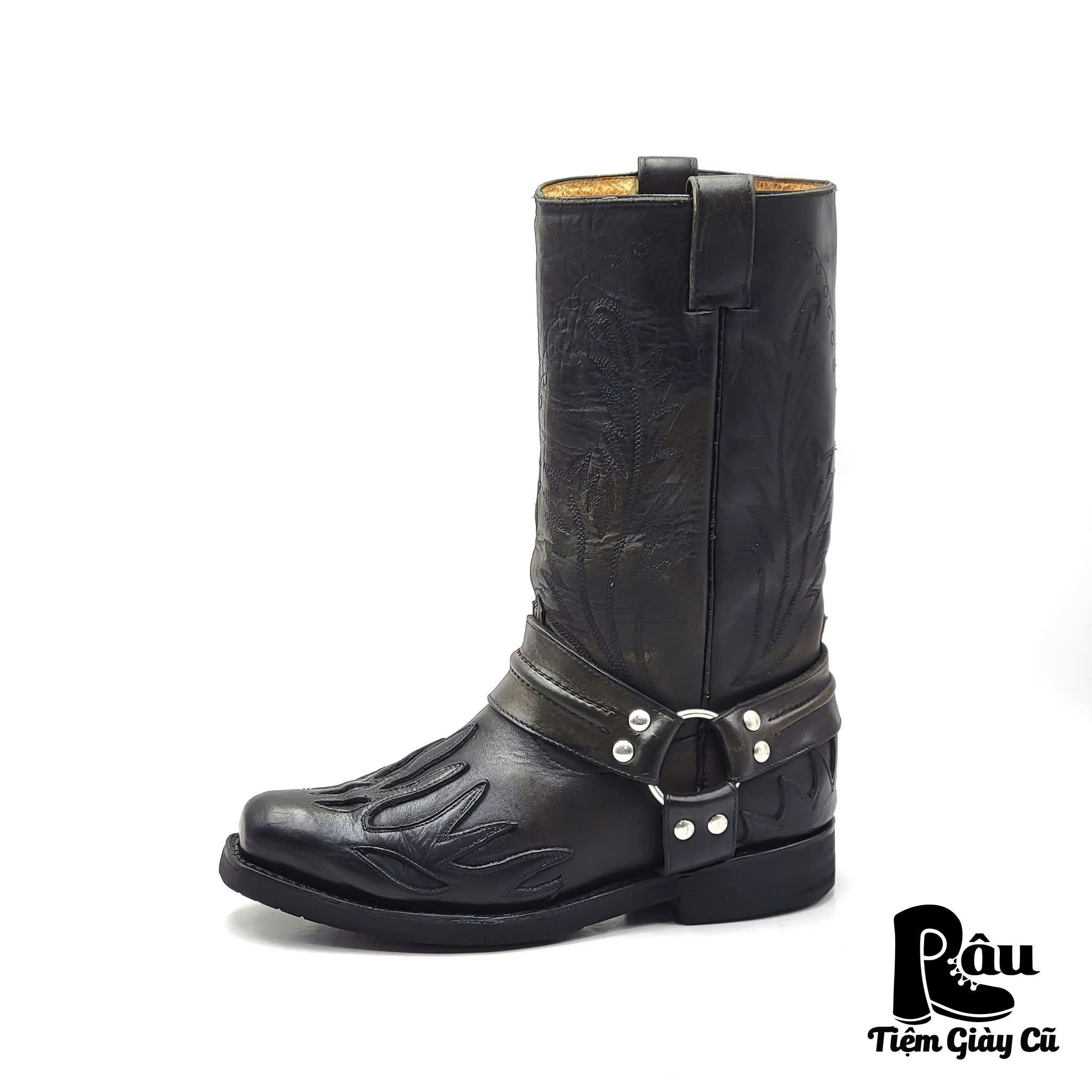 |SIZE 39| SARRIA VINTAGE BLACK FLAME HARNESS WESTERN BOOT Z39-7040